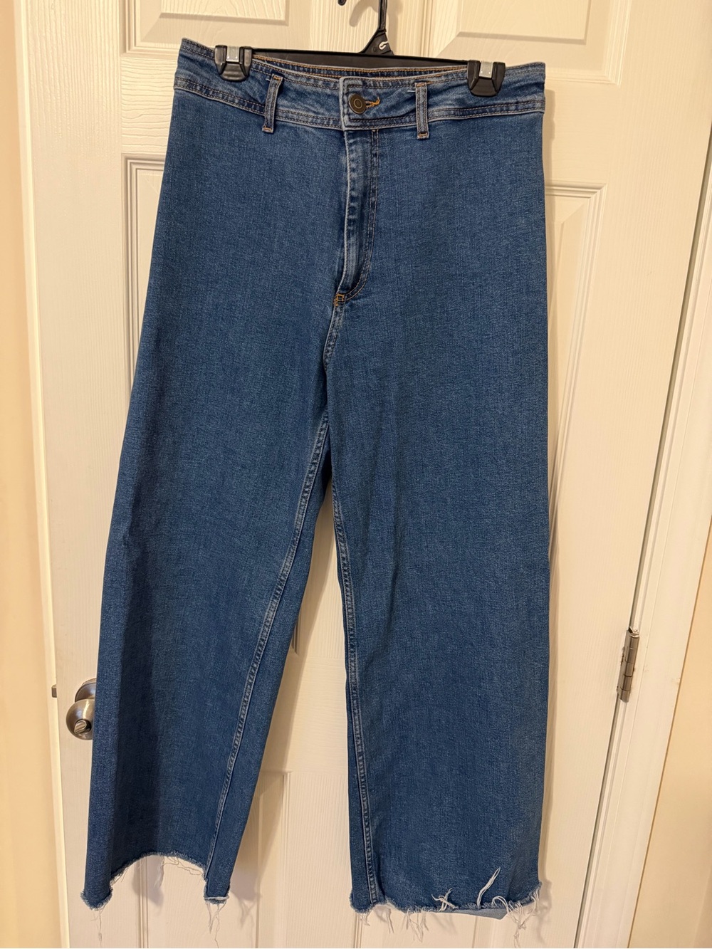 Zara Wide-Leg Flare Jeans in Mid Blue Denim